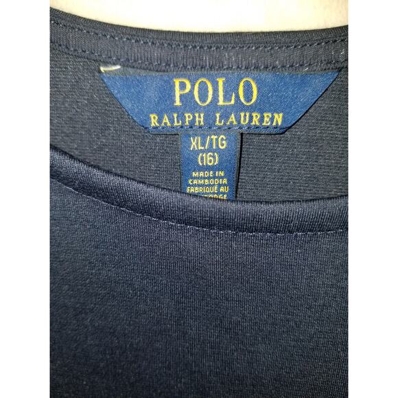 Polo Ralph Lauren Dress Girls‎ XL 16 Navy Ruffled Stretch Ponte Flutter EUC - Picture 4 of 8